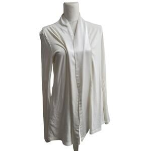 Pj Harlow Shelby ribbed knit satin front open cardigan waterfall cream